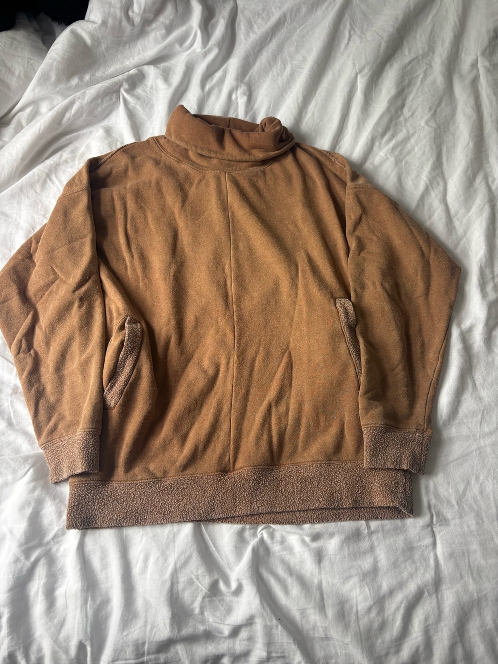 Free People Brown Turtleneck Fleece Pullover